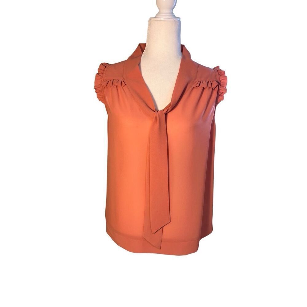 Anthropologie Comme Toi ruffled tie neck orange blouse - M